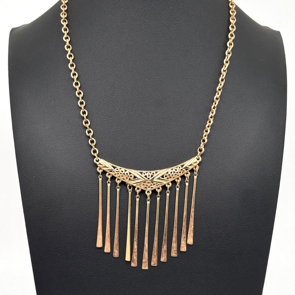 Vintage Emmons Goldtone Fringe Filigree Pendant Necklace